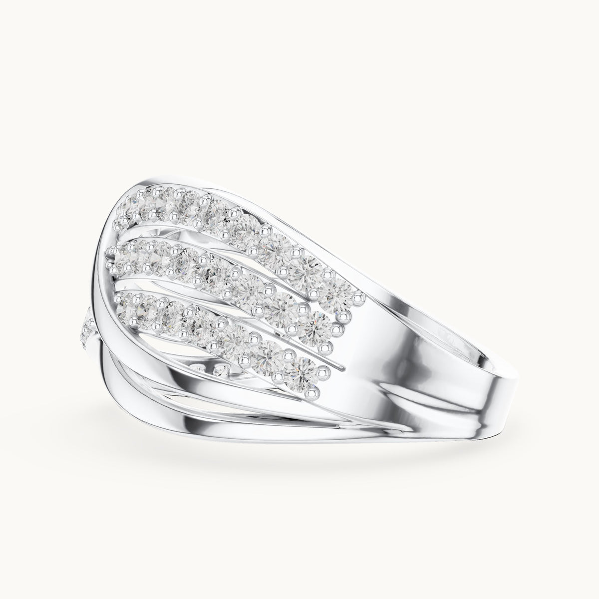 Round lab-grown diamond x crossover pavé ring in white gold, 0.784 CT TW, view 3
