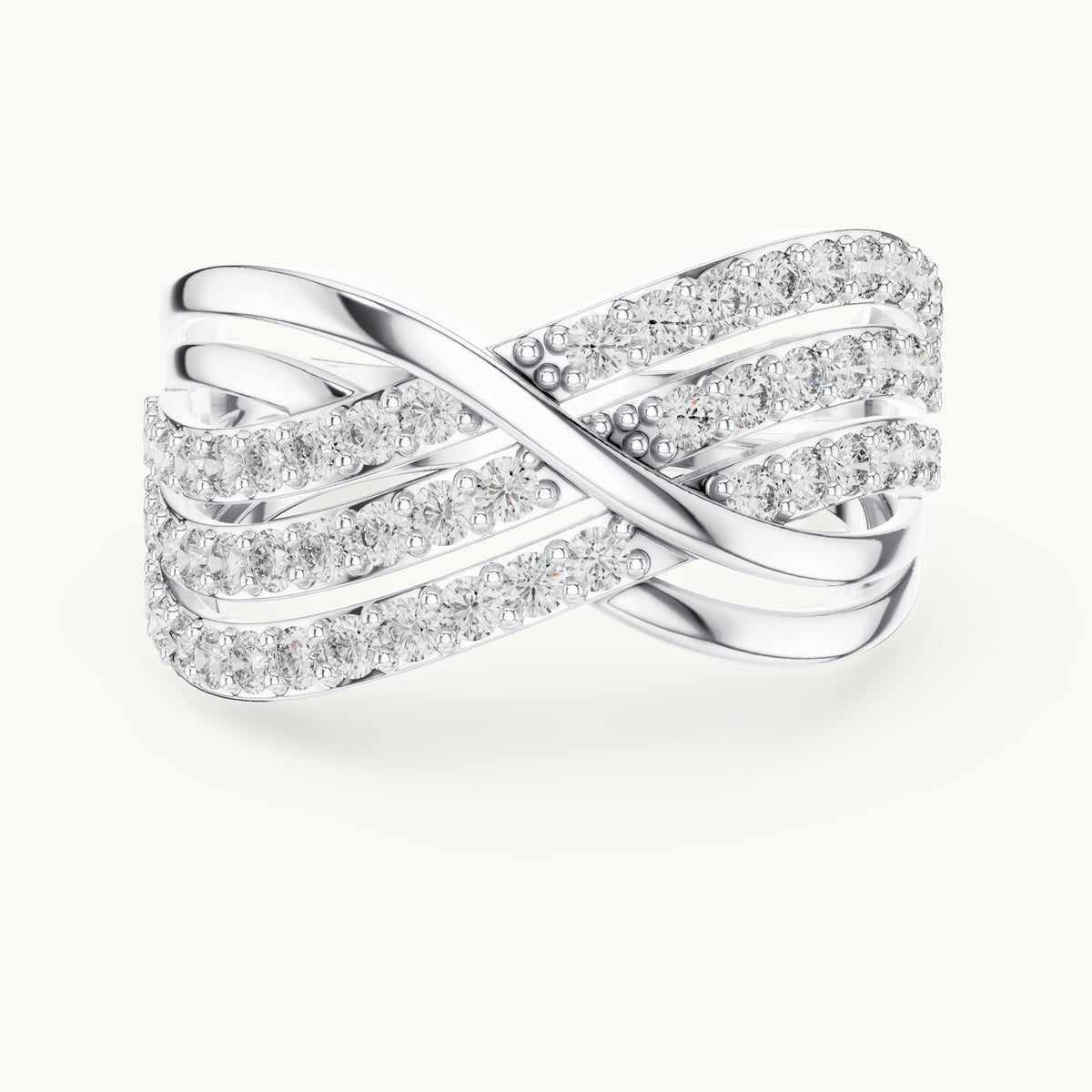 Round lab-grown diamond x crossover pavé ring in white gold, 0.784 CT TW, view 4