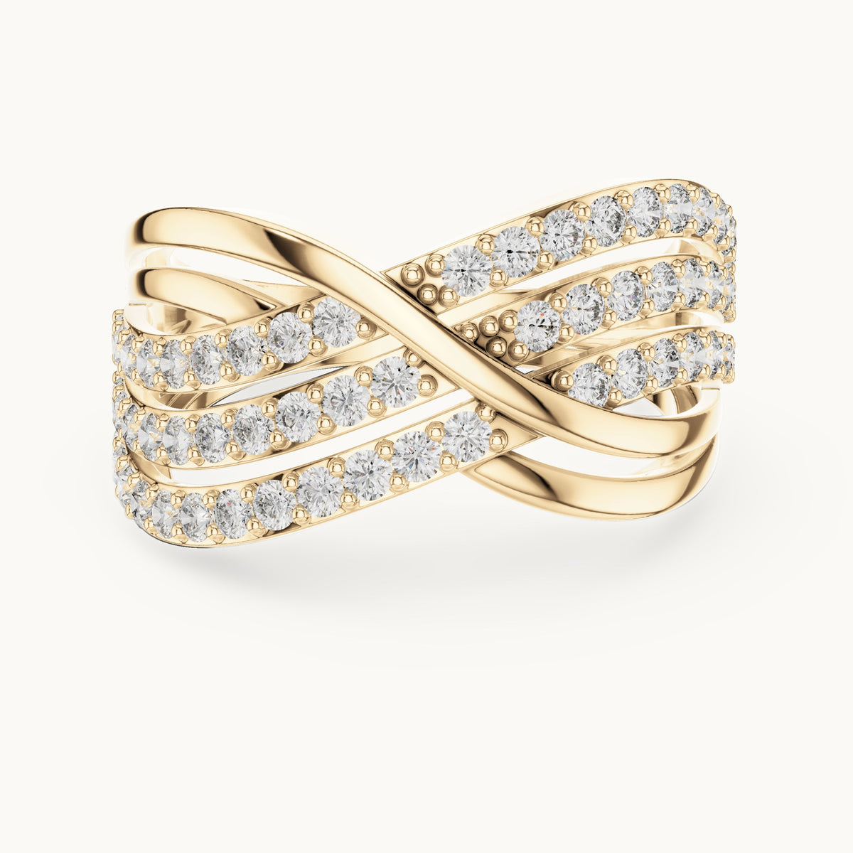 Round lab-grown diamond x crossover pavé ring in yellow gold, 0.784 CT TW, view 4