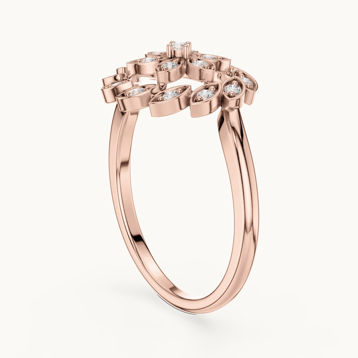 Round lab-grown diamond floral ring in rose gold, 0.195 CT TW, view 1
