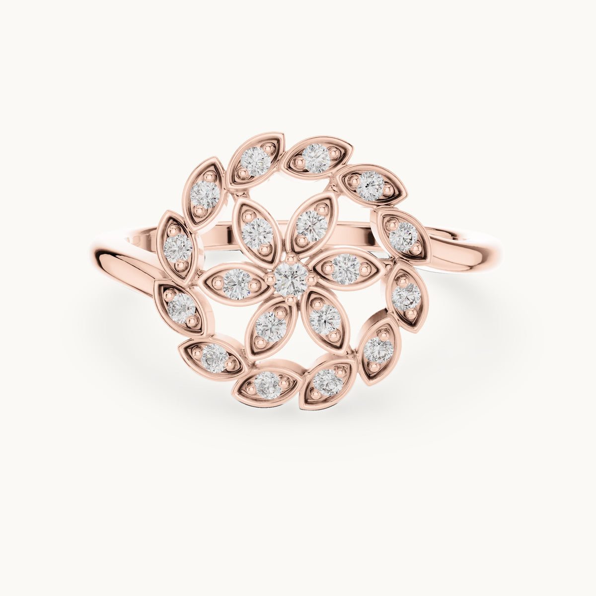 Round lab-grown diamond floral ring in rose gold, 0.195 CT TW, view 4