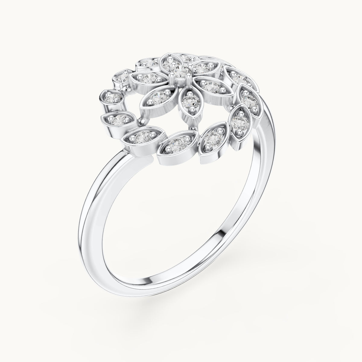 Round lab-grown diamond floral ring in white gold, 0.195 CT TW, view 2
