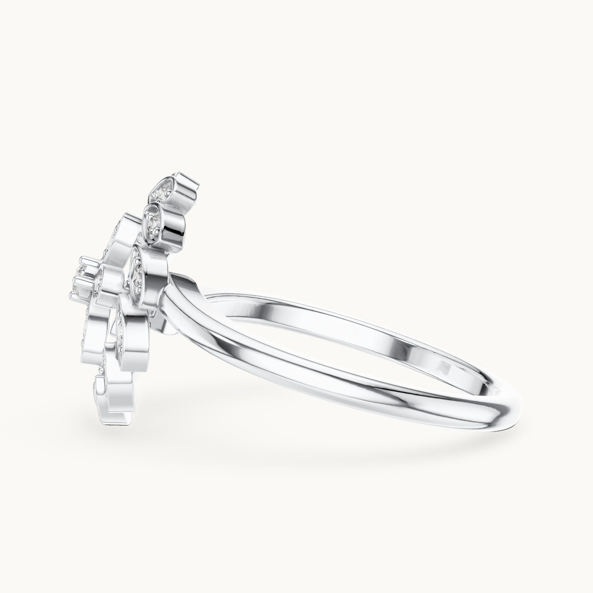 Round lab-grown diamond floral ring in white gold, 0.195 CT TW, view 3