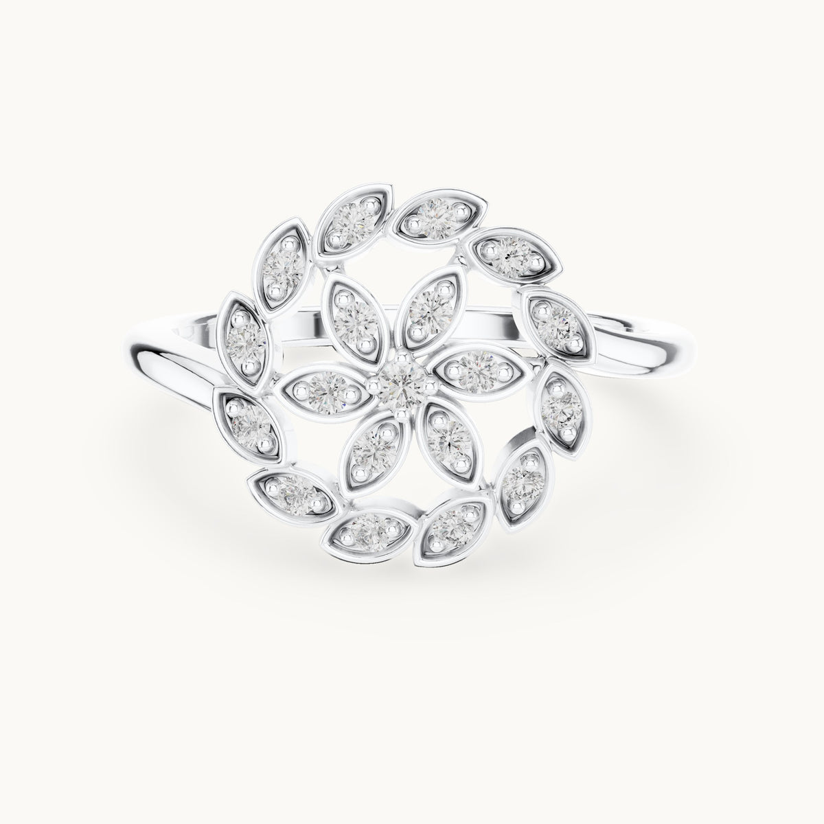 Round lab-grown diamond floral ring in white gold, 0.195 CT TW, view 4