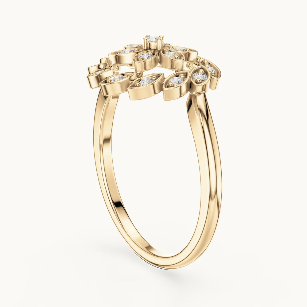 Round lab-grown diamond floral ring in yellow gold, 0.195 CT TW, view 1