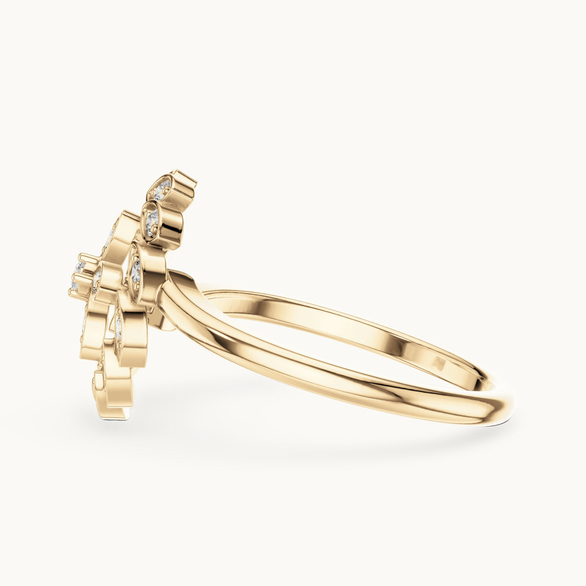 Round lab-grown diamond floral ring in yellow gold, 0.195 CT TW, view 3