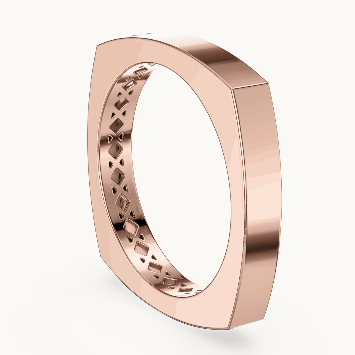 Round lab-grown diamond square band ring in rose gold, 0.02 CT TW, view 1