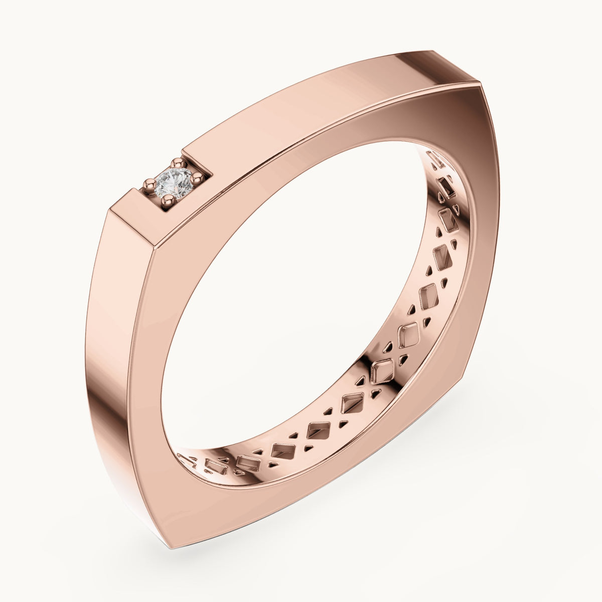 Round lab-grown diamond square band ring in rose gold, 0.02 CT TW, view 2