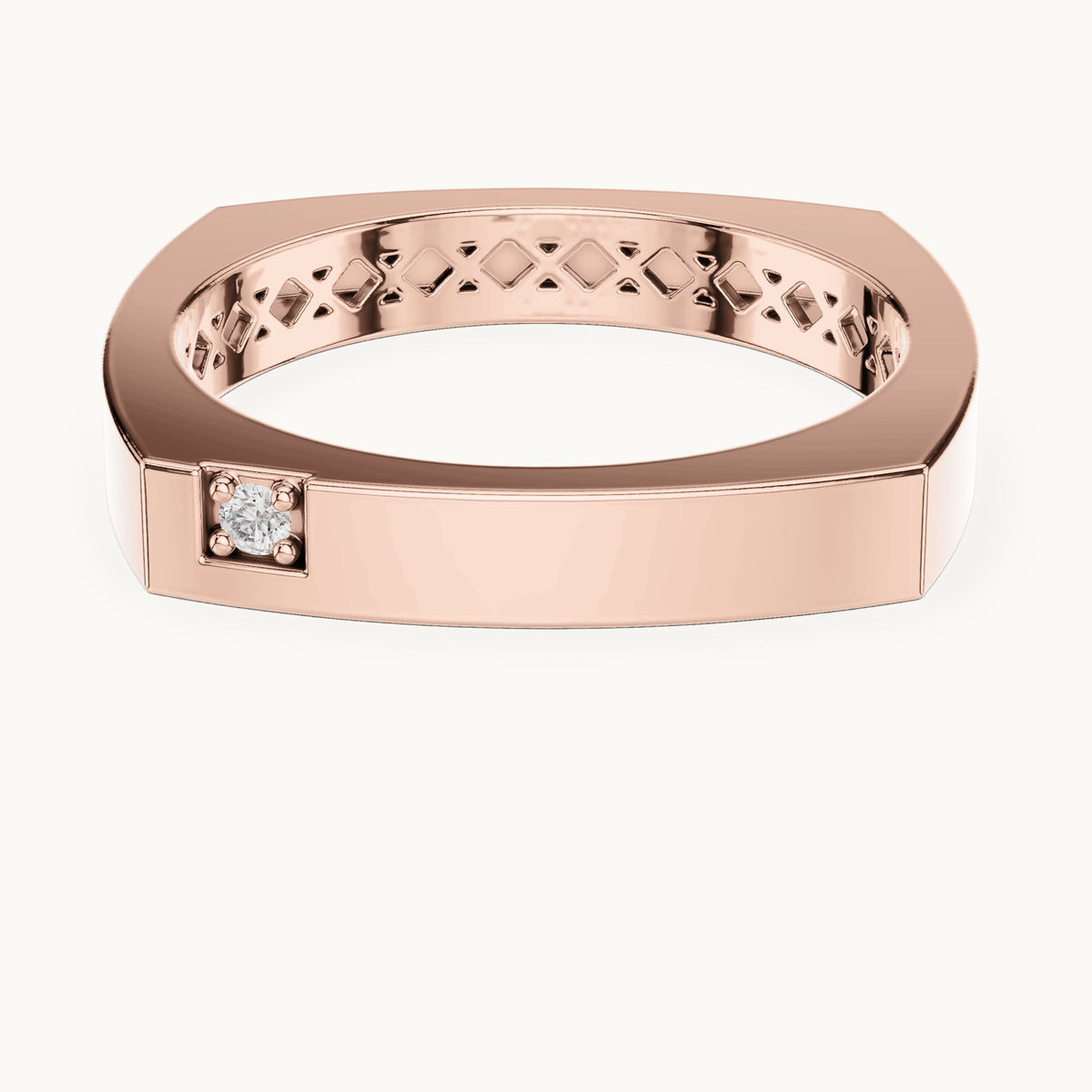 Round lab-grown diamond square band ring in rose gold, 0.02 CT TW, view 4
