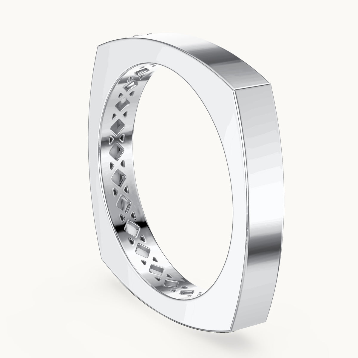 Round lab-grown diamond square band ring in white gold, 0.02 CT TW, view 1
