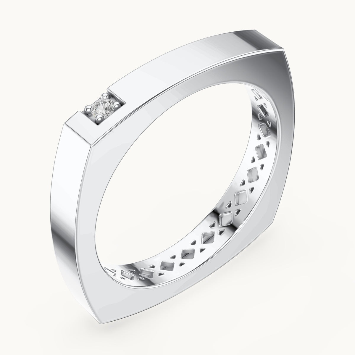 Round lab-grown diamond square band ring in white gold, 0.02 CT TW, view 2