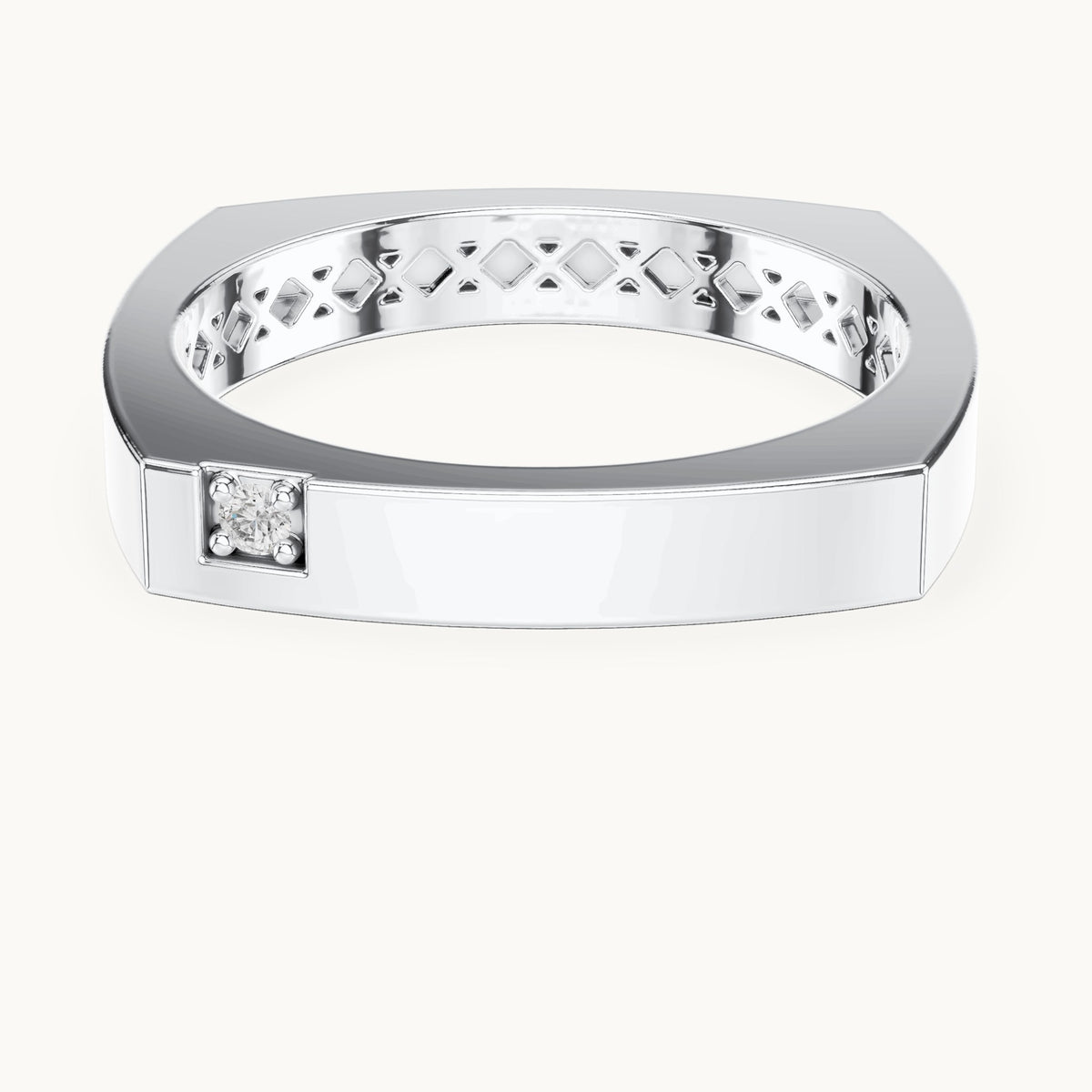 Round lab-grown diamond square band ring in white gold, 0.02 CT TW, view 4