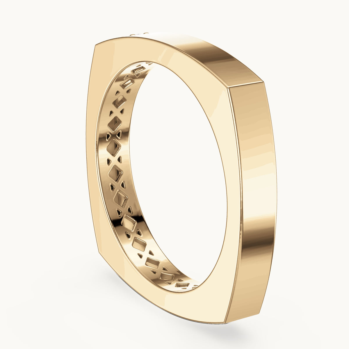 Round lab-grown diamond square band ring in yellow gold, 0.02 CT TW, view 1