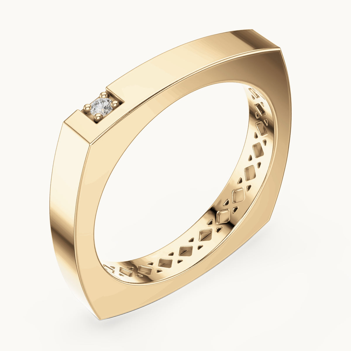 Round lab-grown diamond square band ring in yellow gold, 0.02 CT TW, view 2
