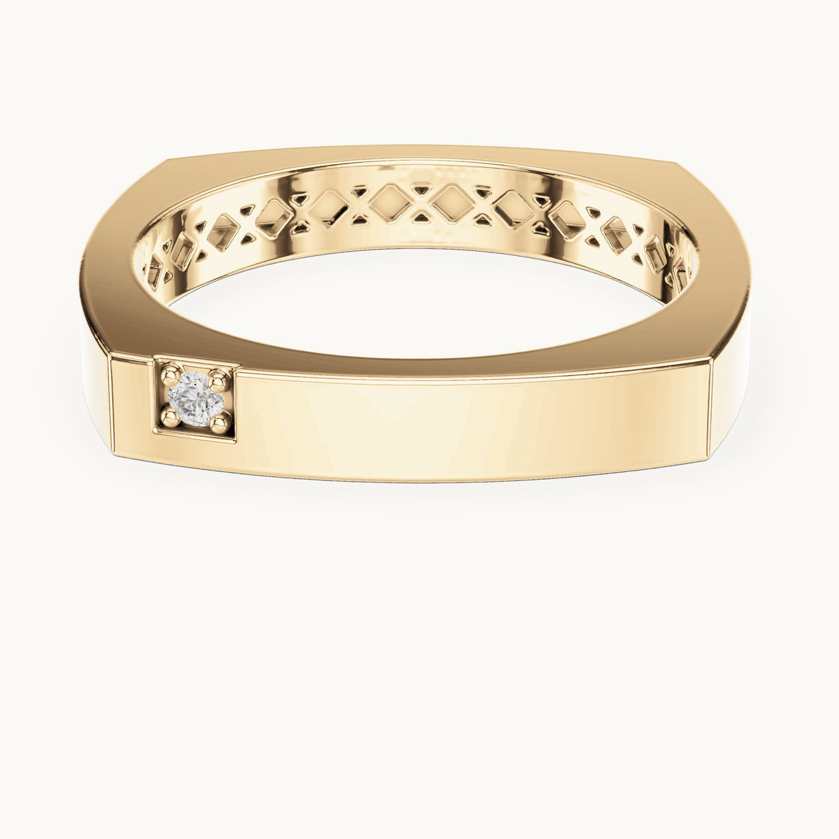 Round lab-grown diamond square band ring in yellow gold, 0.02 CT TW, view 4