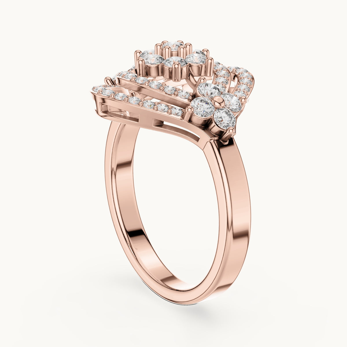 Round lab-grown diamond cluster ring in rose gold, 0.90 CT TW, view 1