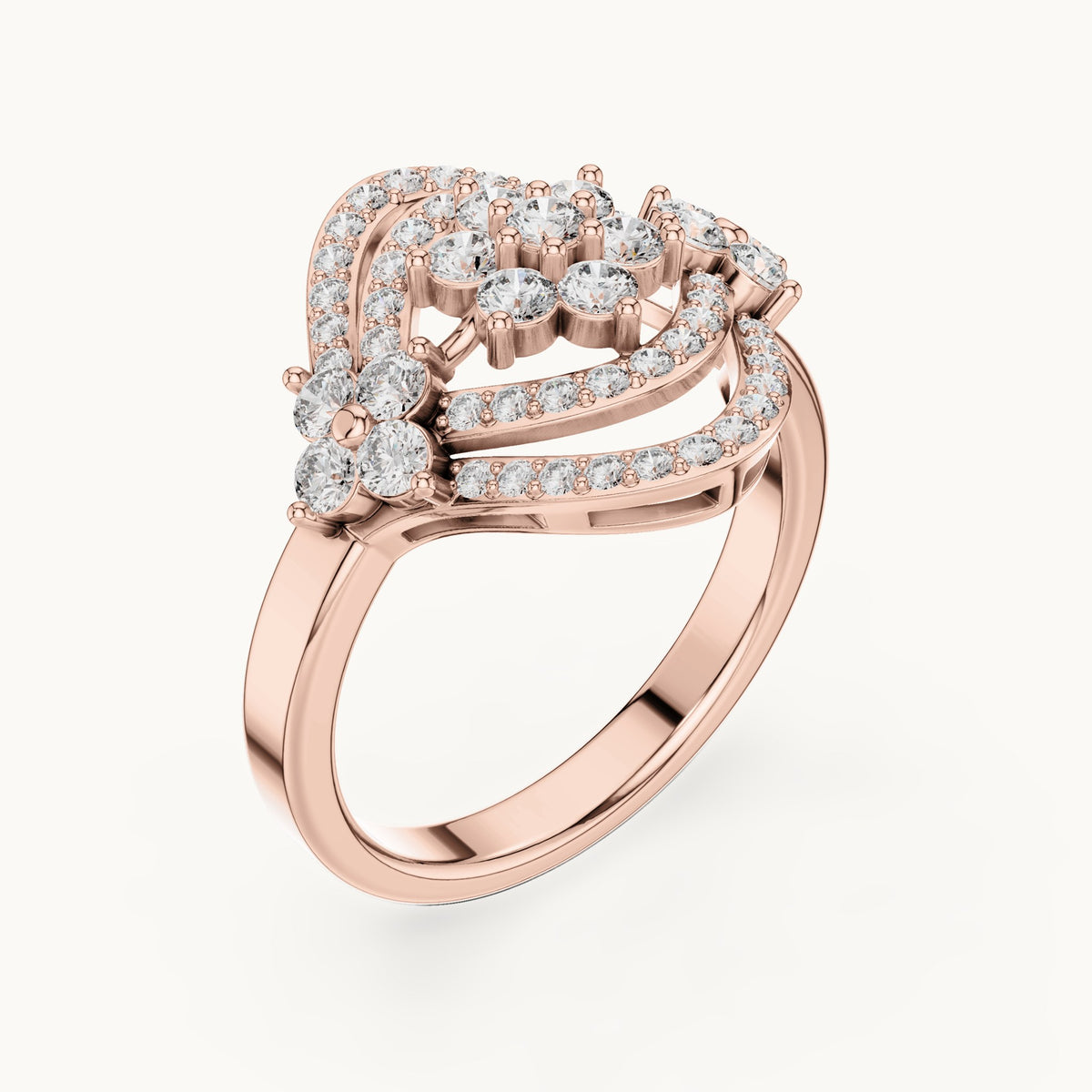 Round lab-grown diamond cluster ring in rose gold, 0.90 CT TW, view 2