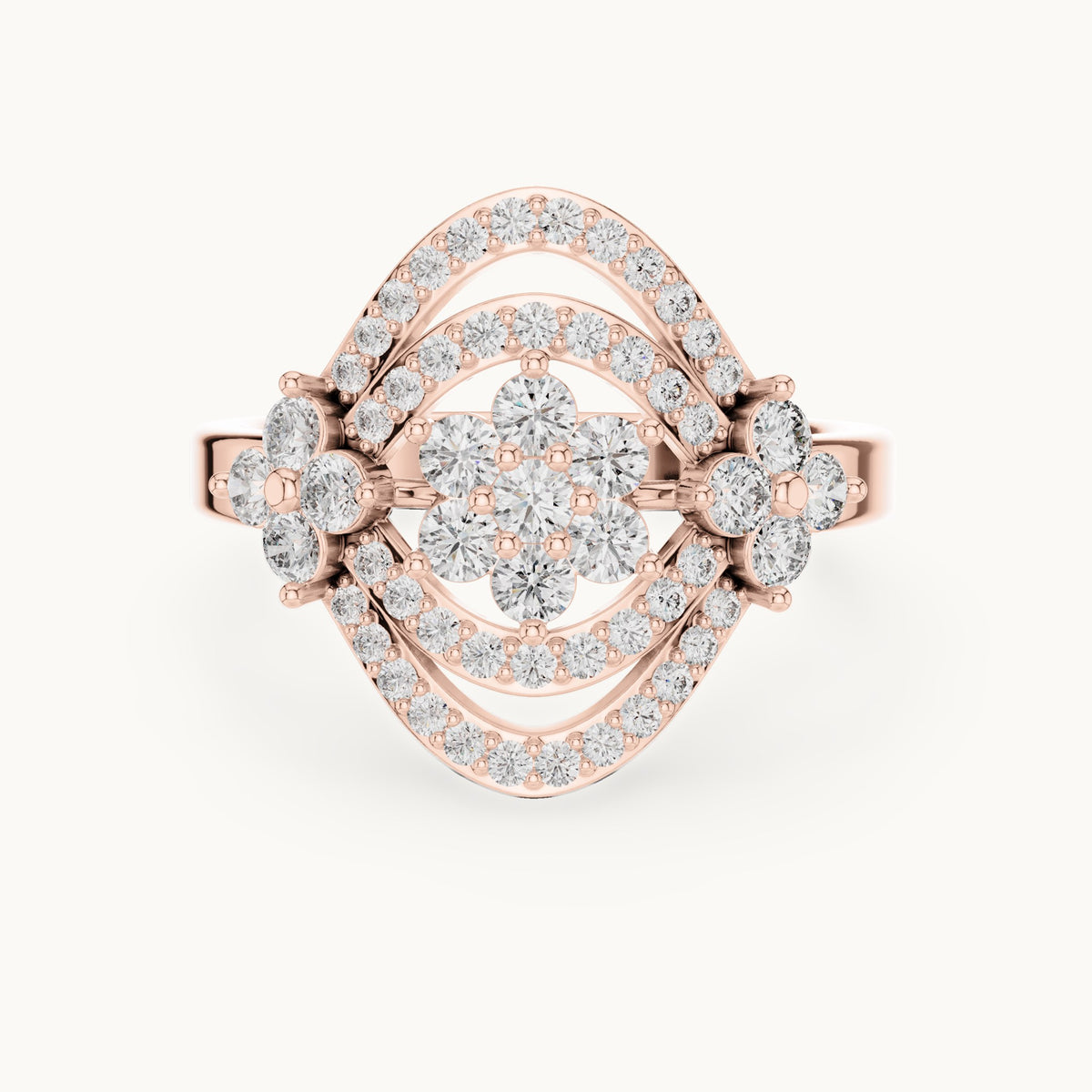 Round lab-grown diamond cluster ring in rose gold, 0.90 CT TW, view 4