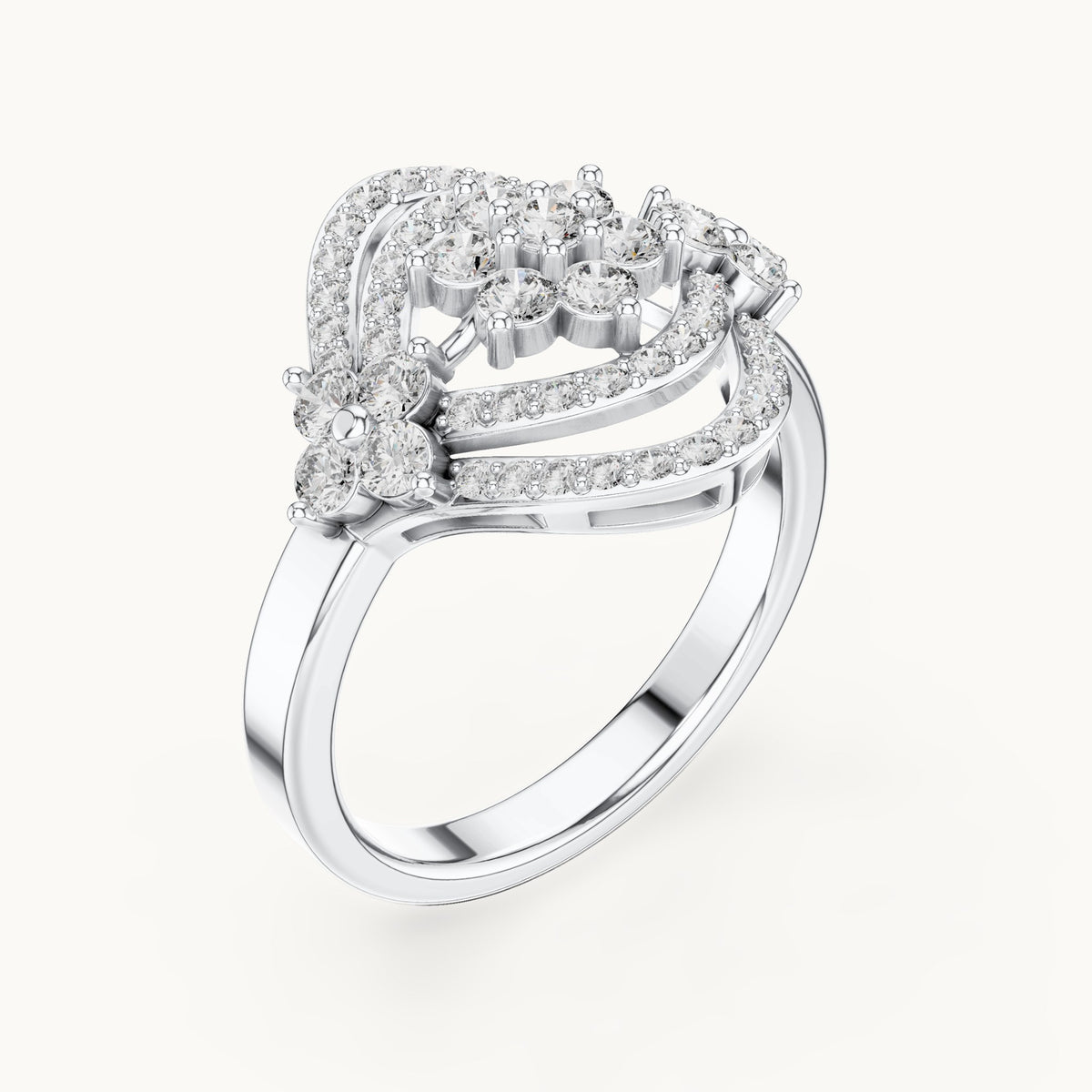 Round lab-grown diamond cluster ring in white gold, 0.90 CT TW, view 2