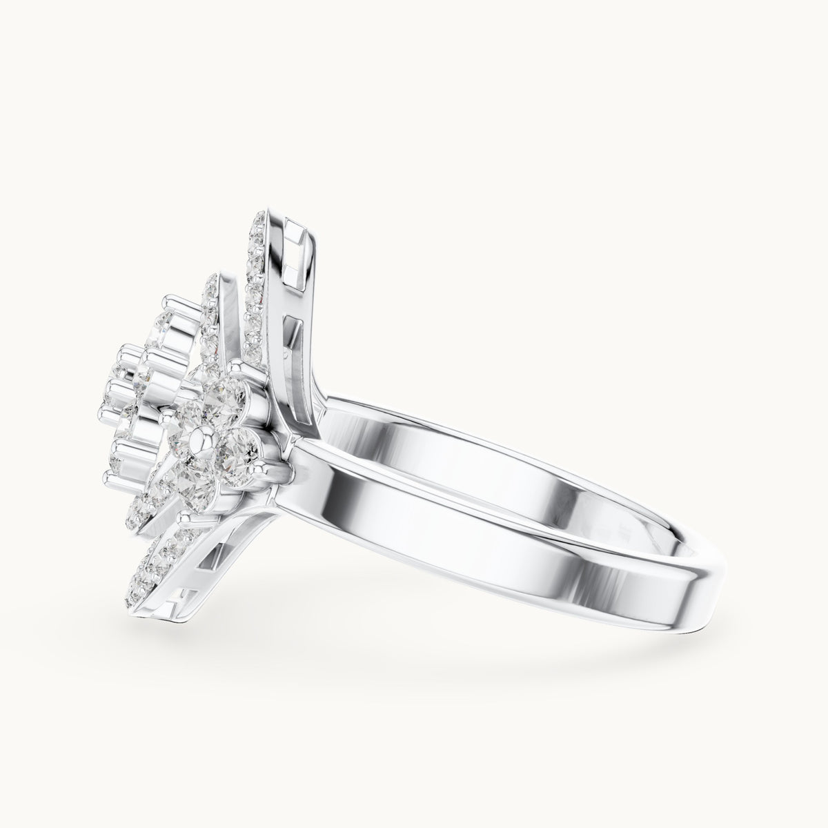 Round lab-grown diamond cluster ring in white gold, 0.90 CT TW, view 3