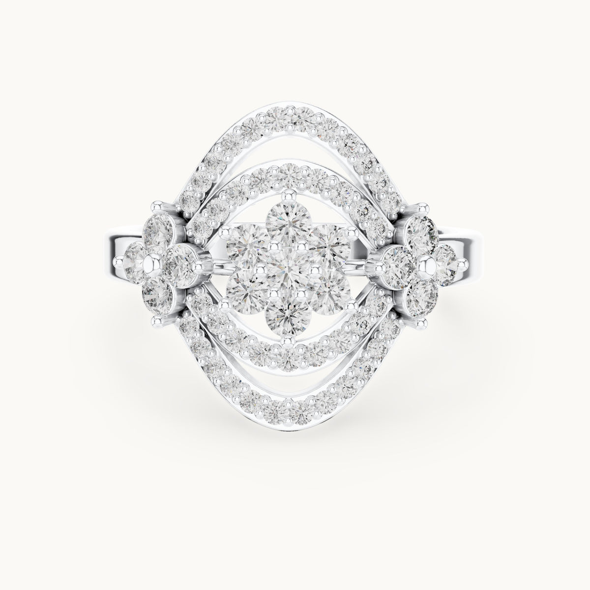 Round lab-grown diamond cluster ring in white gold, 0.90 CT TW, view 4