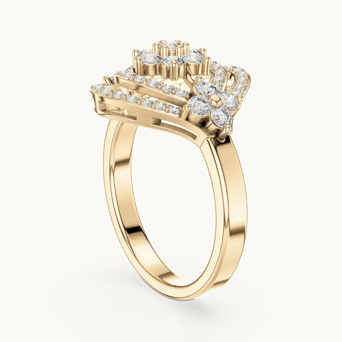 Round lab-grown diamond cluster ring in yellow gold, 0.90 CT TW, view 1