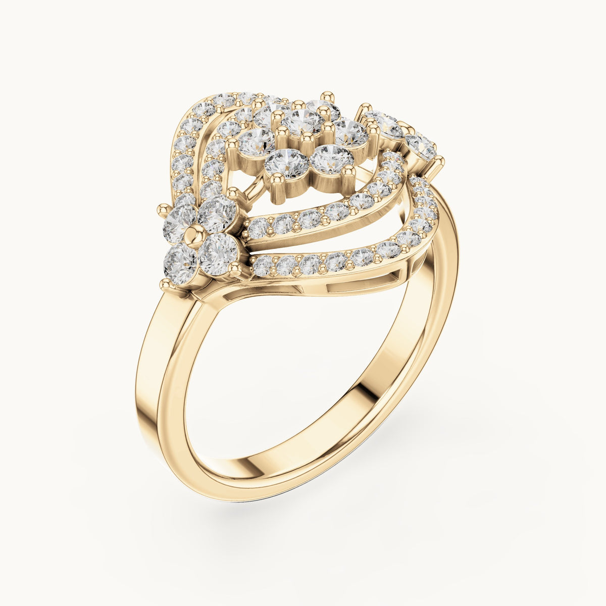 Round lab-grown diamond cluster ring in yellow gold, 0.90 CT TW, view 2