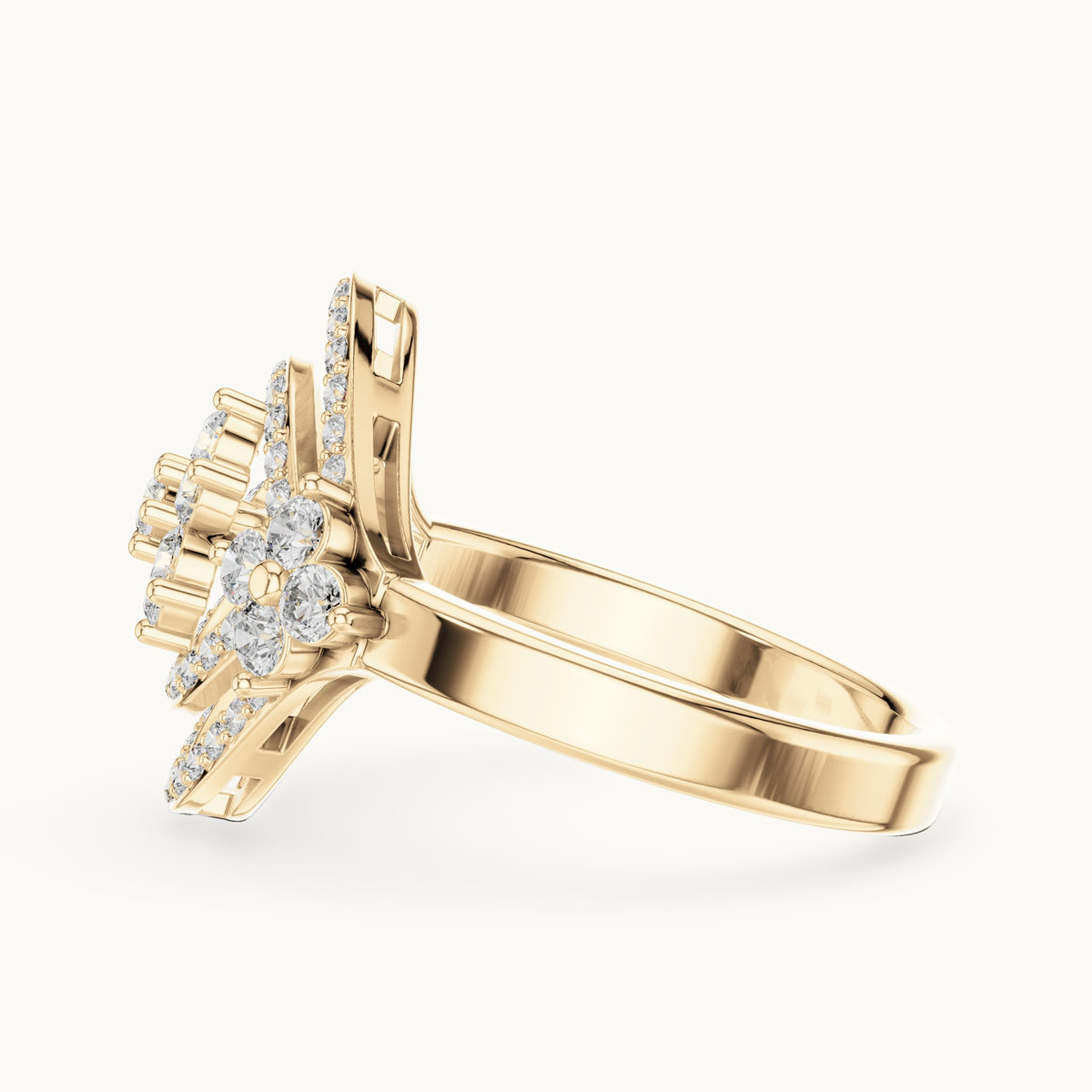 Round lab-grown diamond cluster ring in yellow gold, 0.90 CT TW, view 3