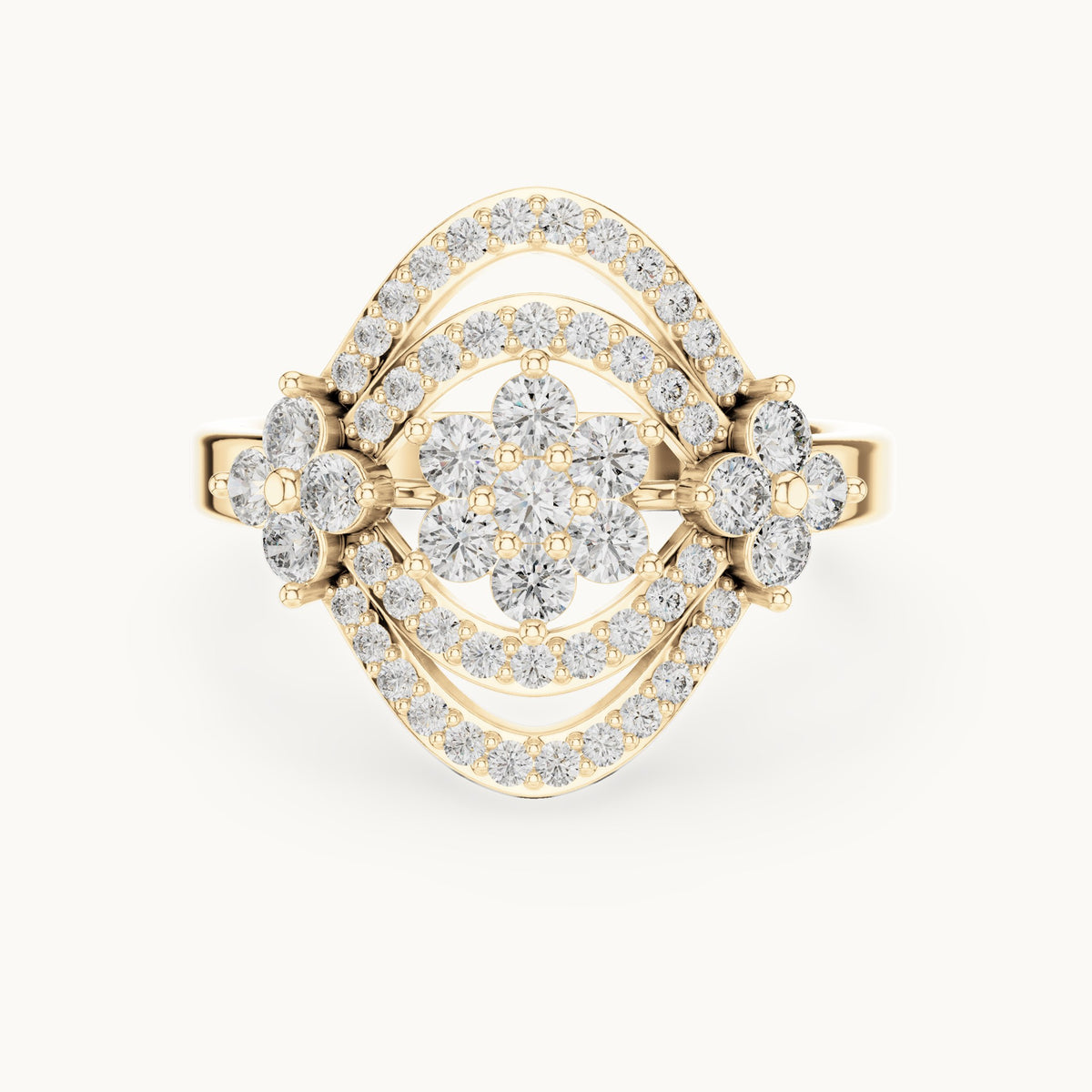 Round lab-grown diamond cluster ring in yellow gold, 0.90 CT TW, view 4