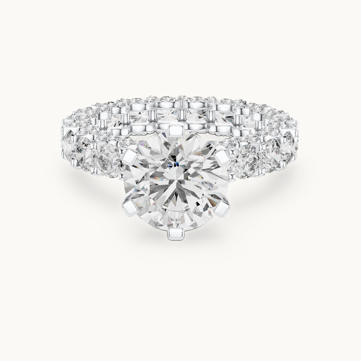Round lab-grown diamond hidden halo eternity engagement ring in white gold, 4.982 CT TW, view 4