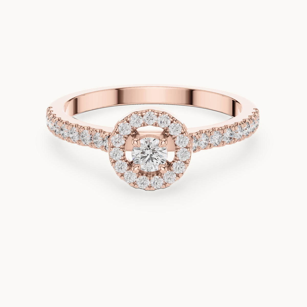 Round lab-grown diamond halo engagement ring in rose gold, 0.309 CT TW, view 4