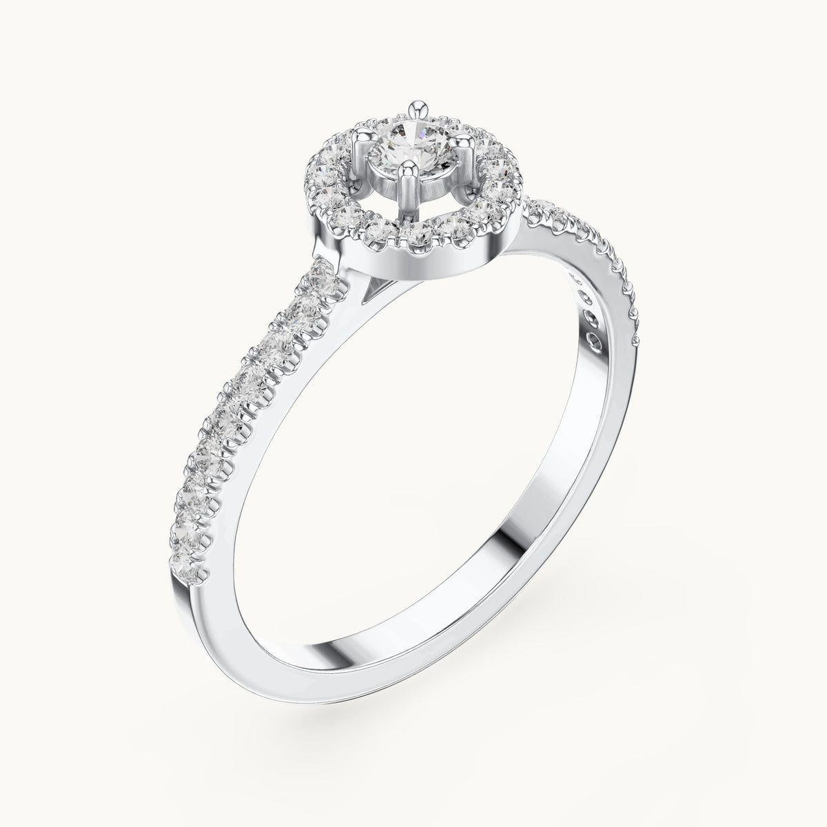 Round lab-grown diamond halo engagement ring in white gold, 0.309 CT TW, view 2
