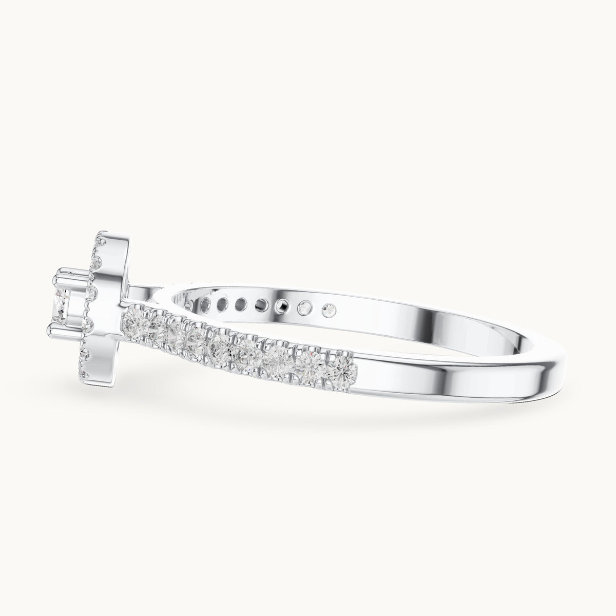Round lab-grown diamond halo engagement ring in white gold, 0.309 CT TW, view 3
