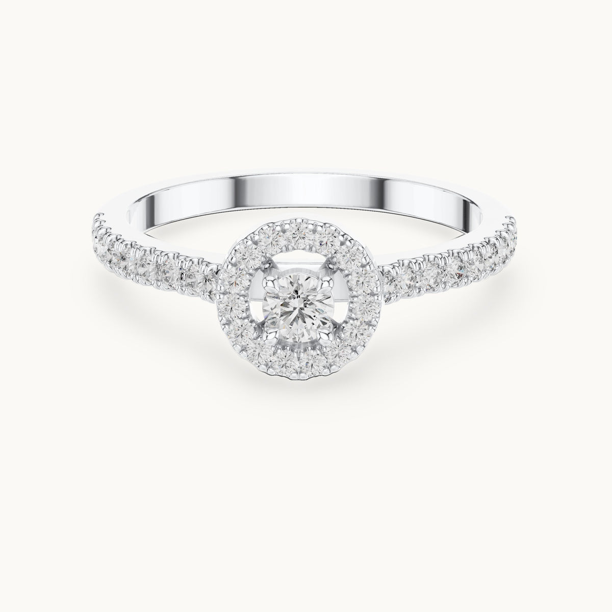 Round lab-grown diamond halo engagement ring in white gold, 0.309 CT TW, view 4