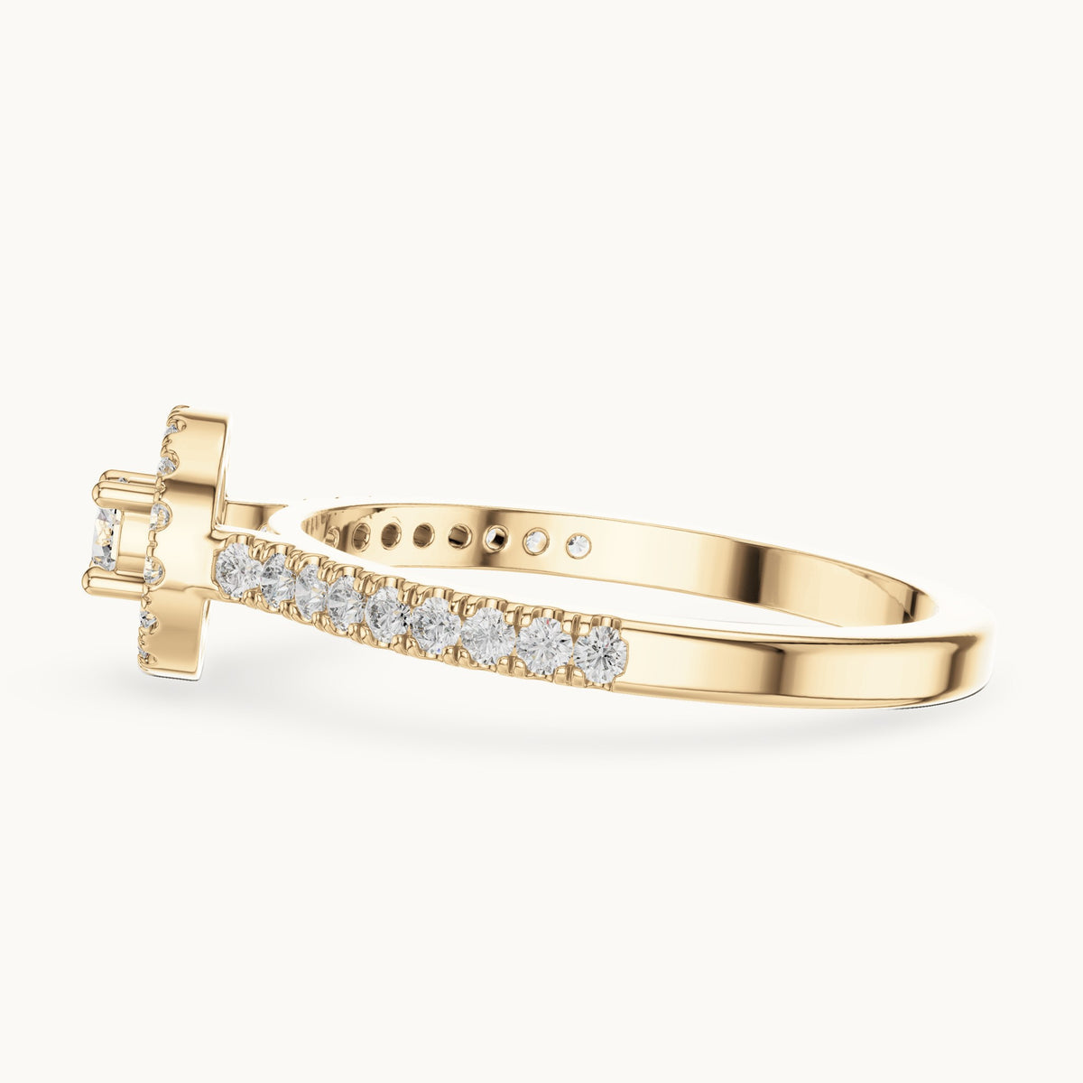 Round lab-grown diamond halo engagement ring in yellow gold, 0.309 CT TW, view 3