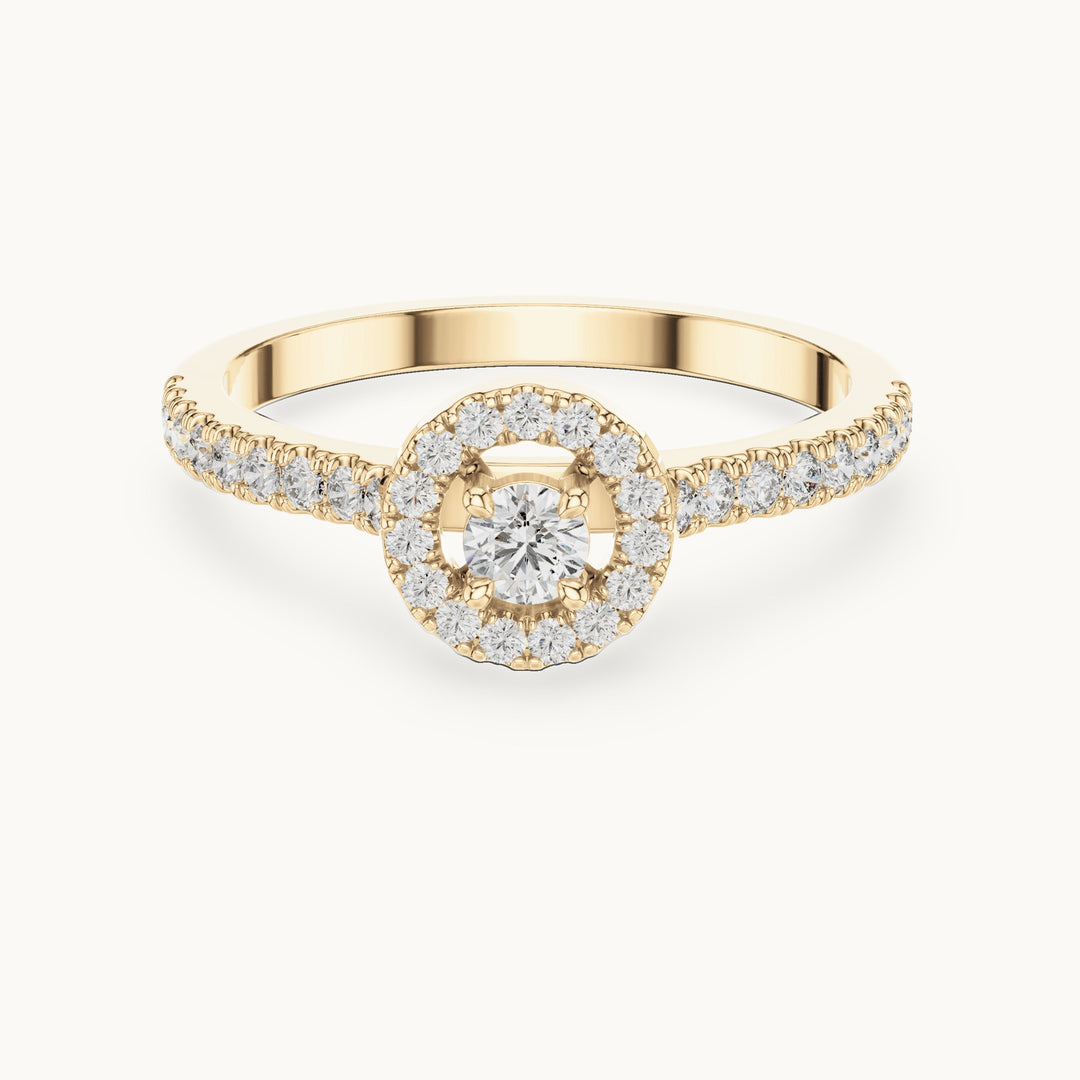 Round lab-grown diamond halo engagement ring in yellow gold, 0.309 CT TW, view 4