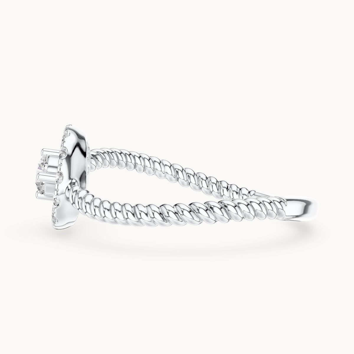Round lab-grown diamond halo twisted rope bypass ring in white gold, 0.23 CT TW, view 3