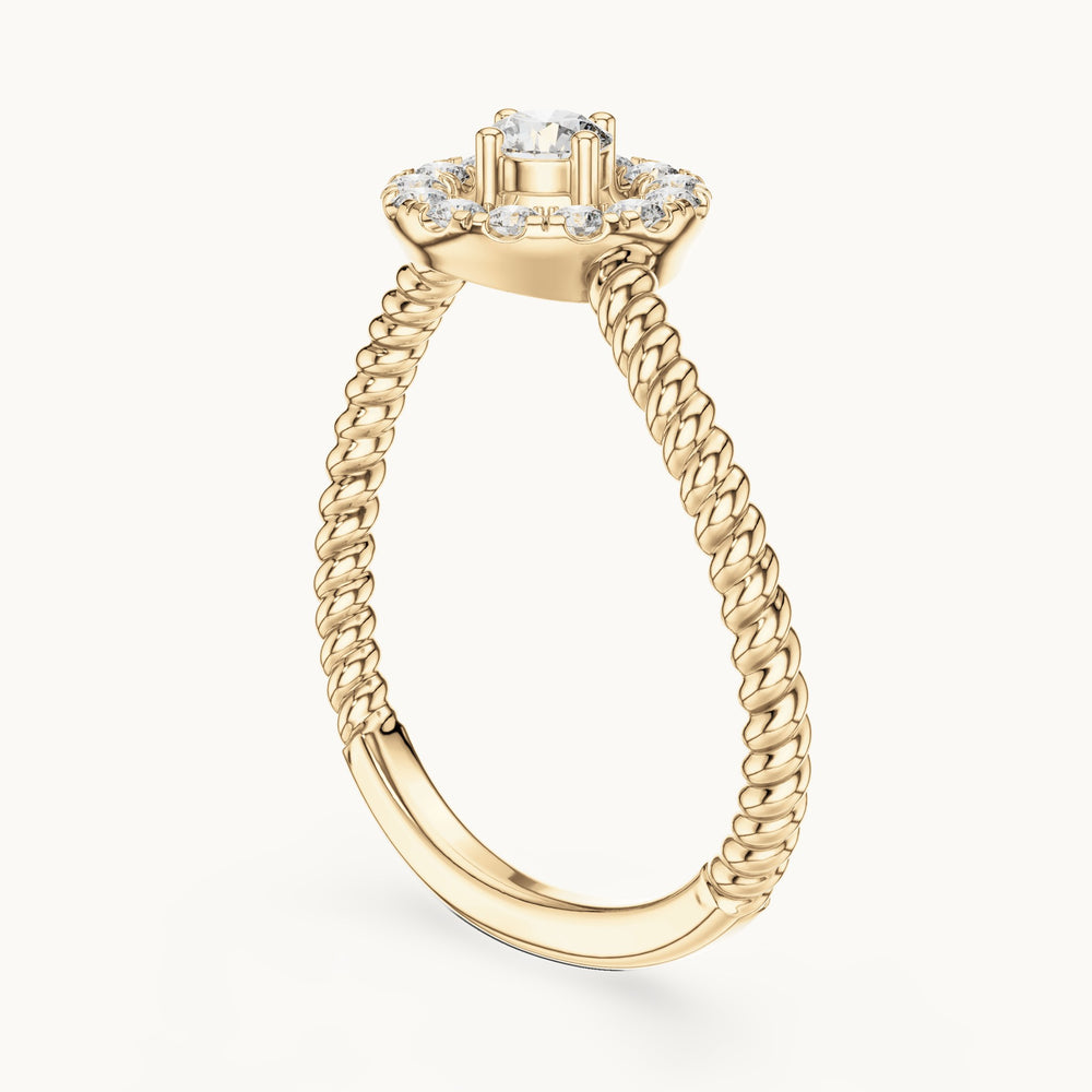 Round lab-grown diamond halo twisted rope bypass ring in yellow gold, 0.23 CT TW, view 1