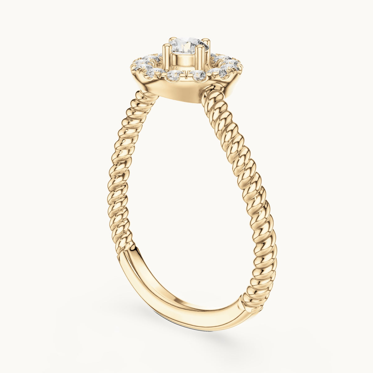 Round lab-grown diamond halo twisted rope bypass ring in yellow gold, 0.23 CT TW, view 1