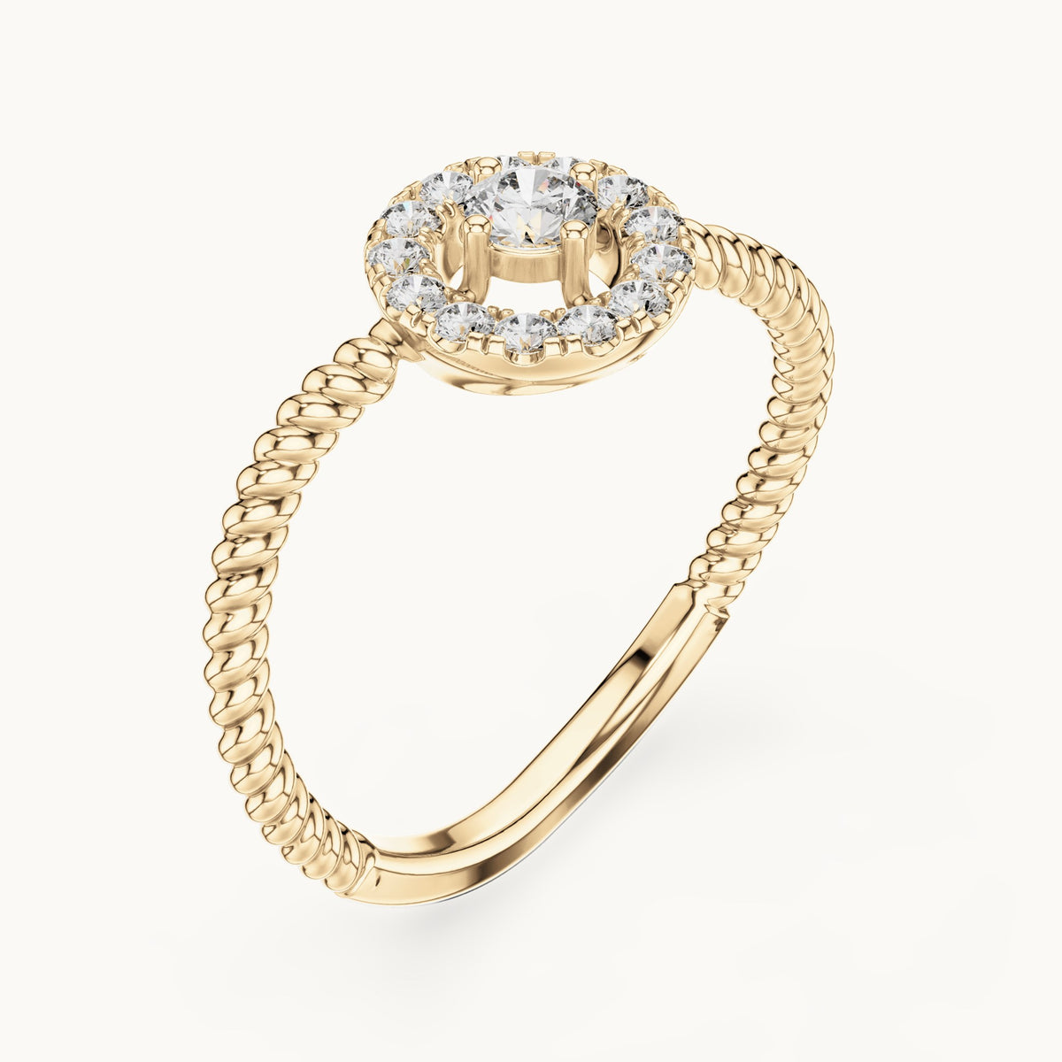 Round lab-grown diamond halo twisted rope bypass ring in yellow gold, 0.23 CT TW, view 2