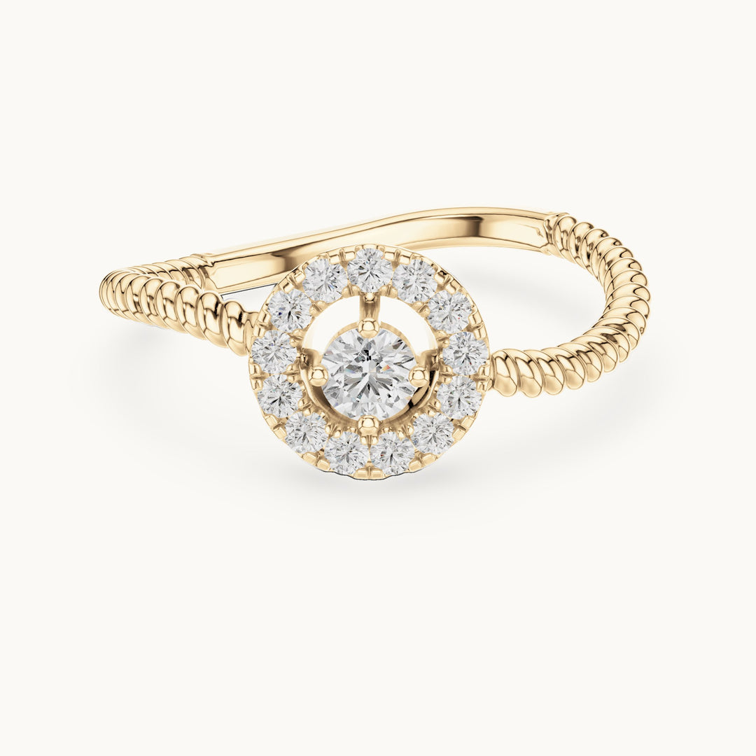 Round lab-grown diamond halo twisted rope bypass ring in yellow gold, 0.23 CT TW, view 4