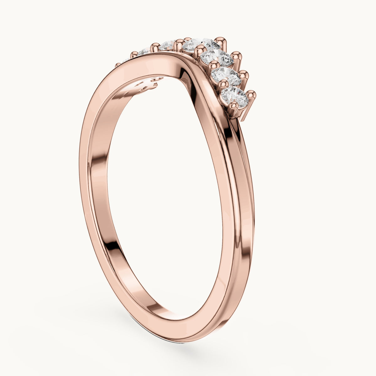Round lab-grown diamond curved crown wedding band in rose gold, 0.255 CT TW, view 1