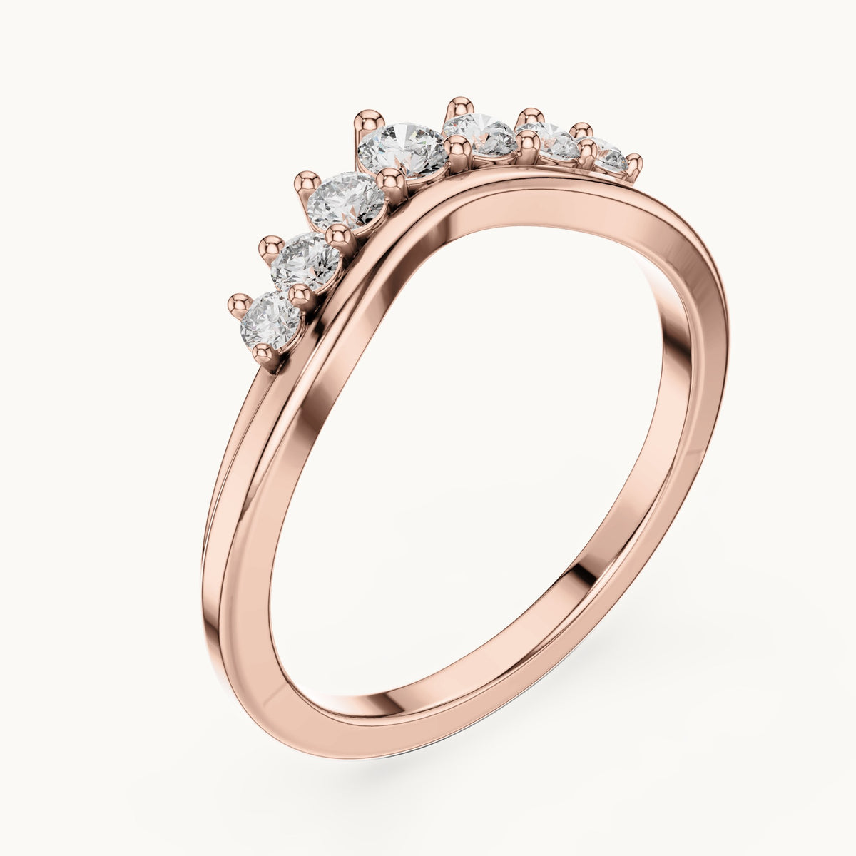 Round lab-grown diamond curved crown wedding band in rose gold, 0.255 CT TW, view 2