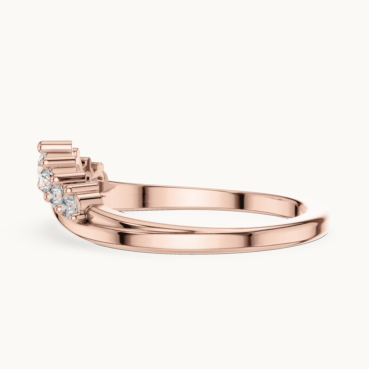 Round lab-grown diamond curved crown wedding band in rose gold, 0.255 CT TW, view 3