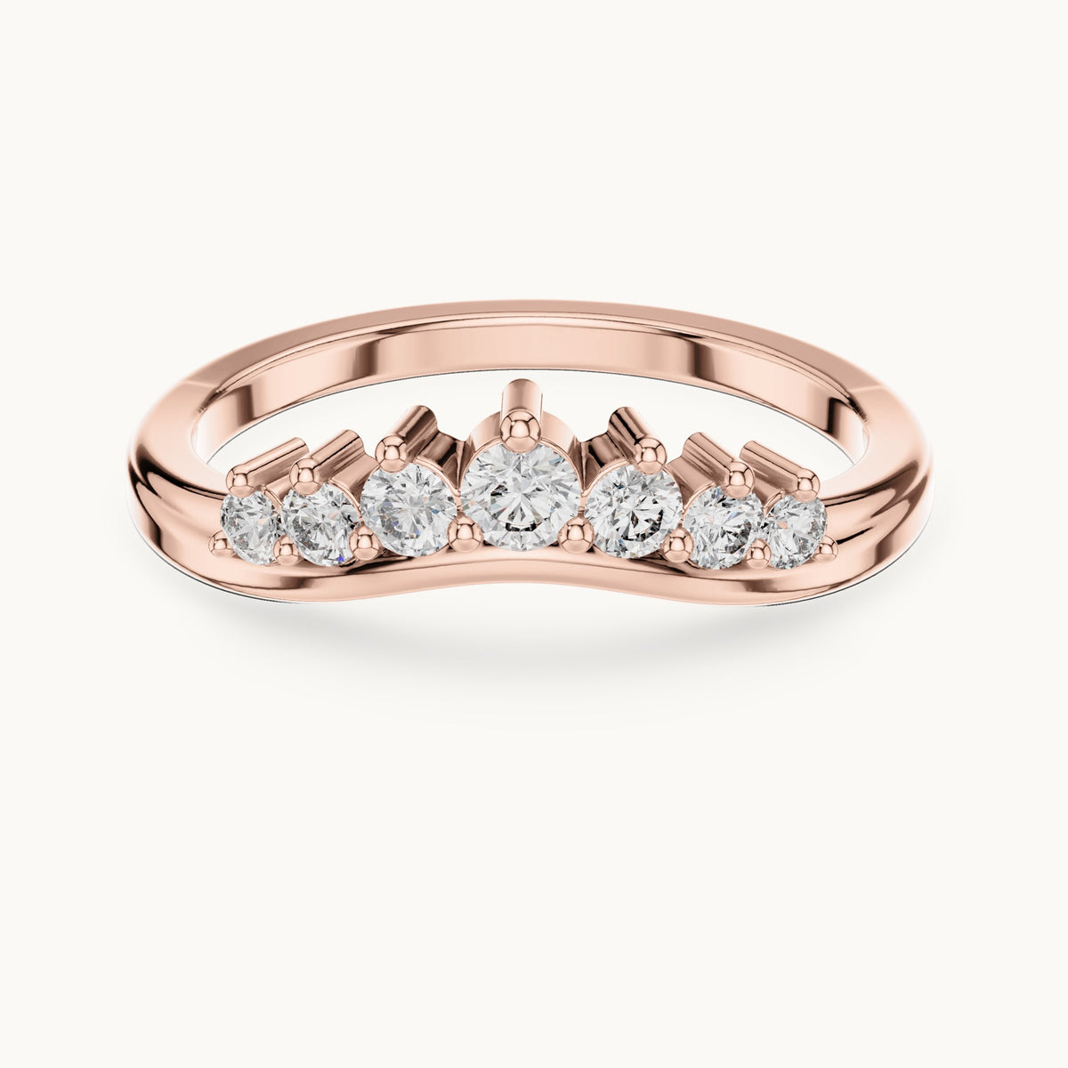 Round lab-grown diamond curved crown wedding band in rose gold, 0.255 CT TW, view 4
