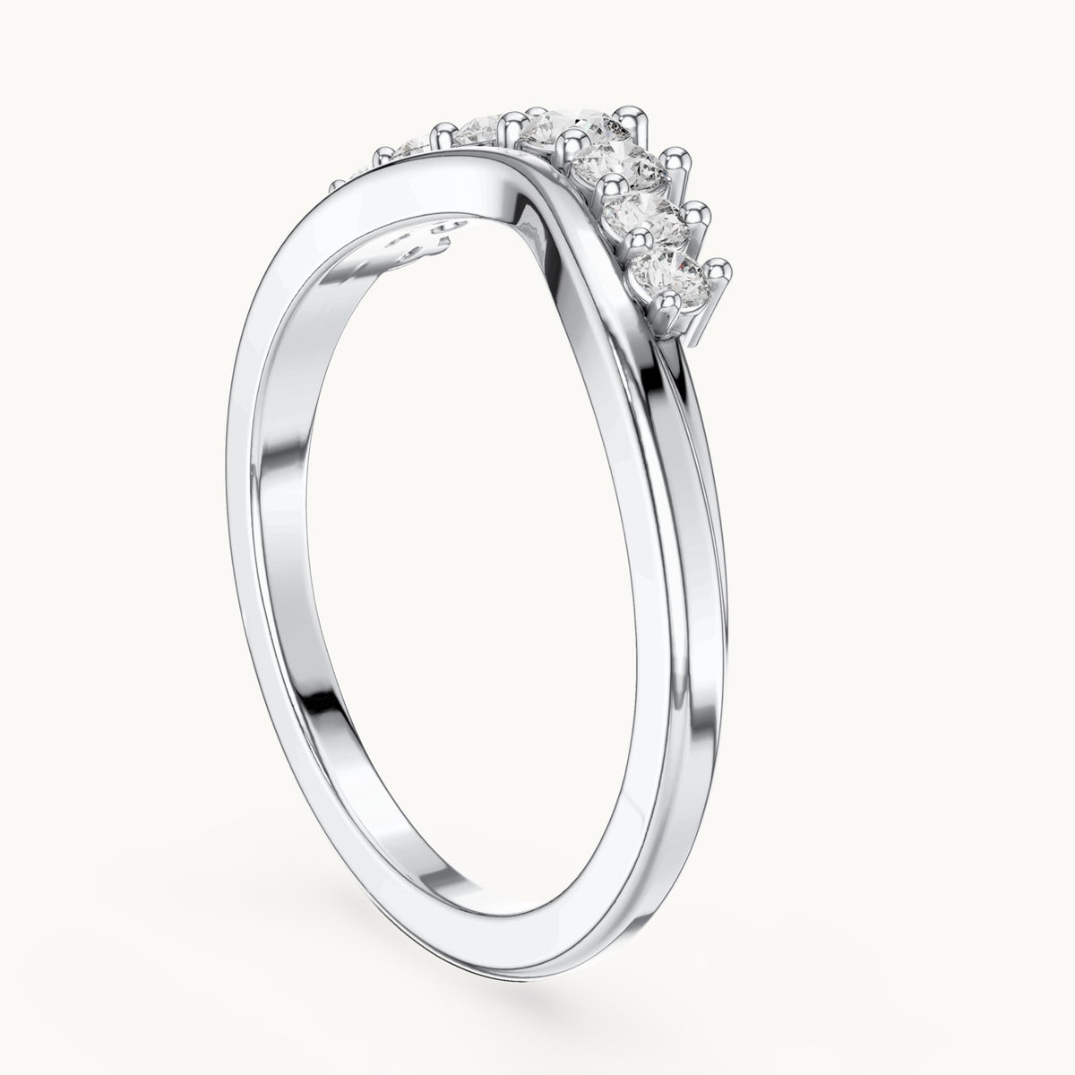 Round lab-grown diamond curved crown wedding band in white gold, 0.255 CT TW, view 1