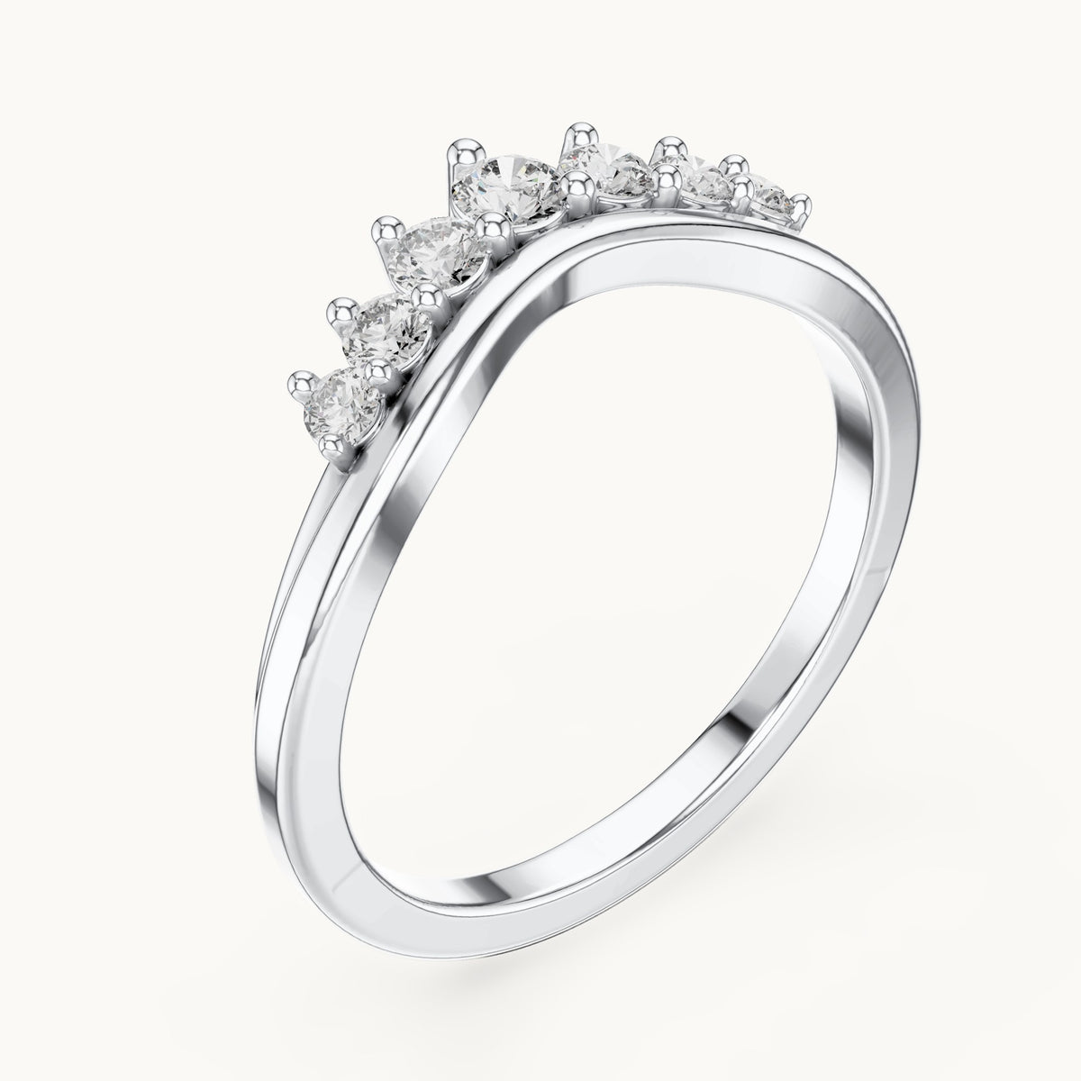 Round lab-grown diamond curved crown wedding band in white gold, 0.255 CT TW, view 2