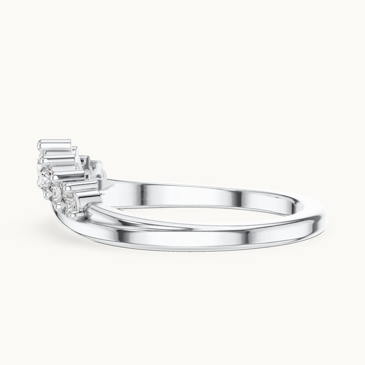 Round lab-grown diamond curved crown wedding band in white gold, 0.255 CT TW, view 3