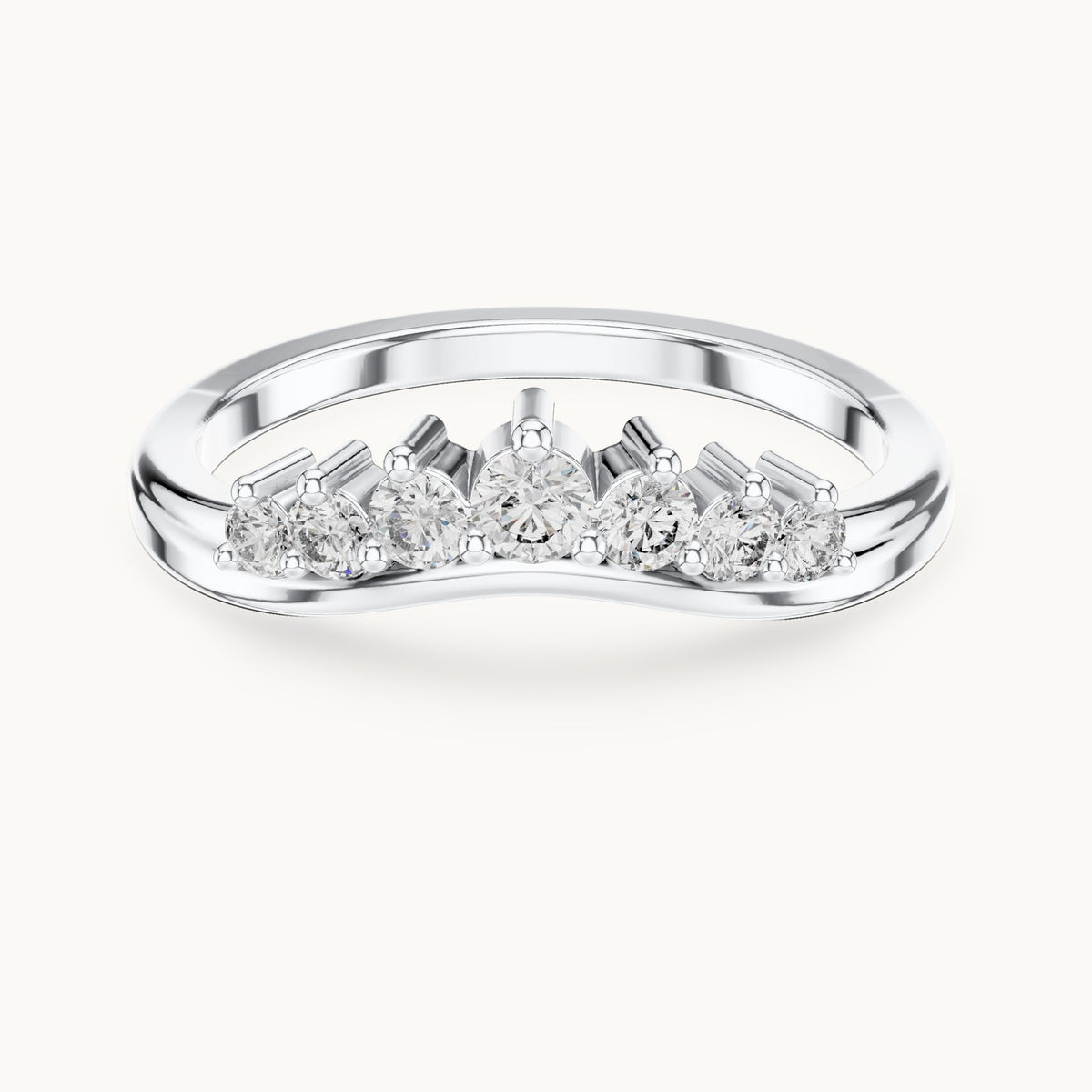 Round lab-grown diamond curved crown wedding band in white gold, 0.255 CT TW, view 4