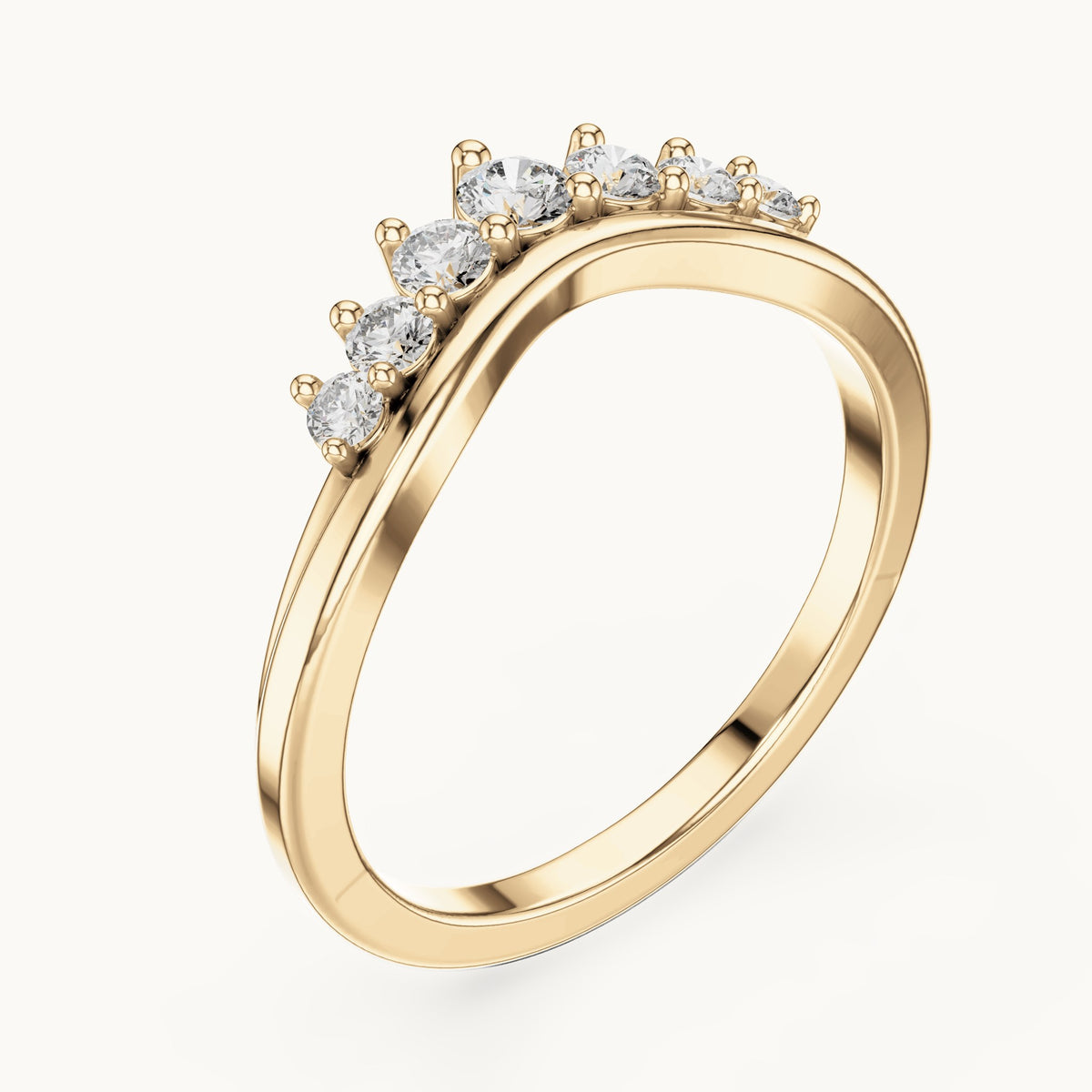 Round lab-grown diamond curved crown wedding band in yellow gold, 0.255 CT TW, view 2